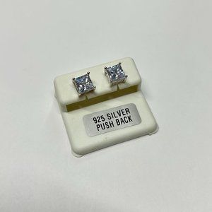 925 Silver Push Back Square Cubic Zirconia Diamond Earrings